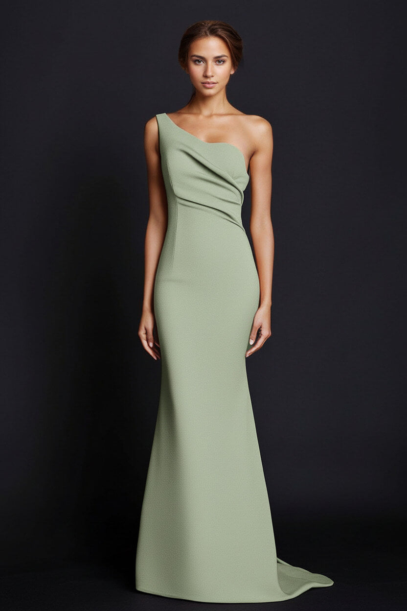 Dreamyannie One Shoulder Khaki Wedding Guest Dress Mermaid Long Formal Dress