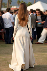 Satin A Line Apricot Wedding Guest Dress Gala Dress With Long Sleeves
