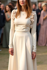 Satin A Line Apricot Wedding Guest Dress Gala Dress With Long Sleeves