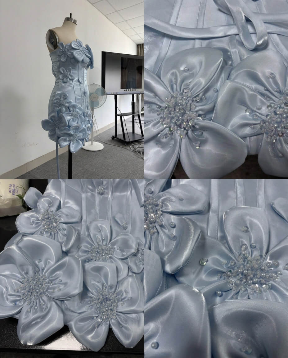 Satin Bodycon Mini Homecoming Dress with 3D Flowers