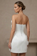 Satin Bodycon Mini Homecoming Dress with 3D Flowers