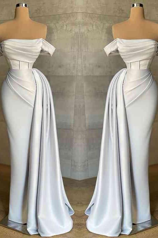 Satin Mermaid Prom Dress Off the Shoulder Formal Dress