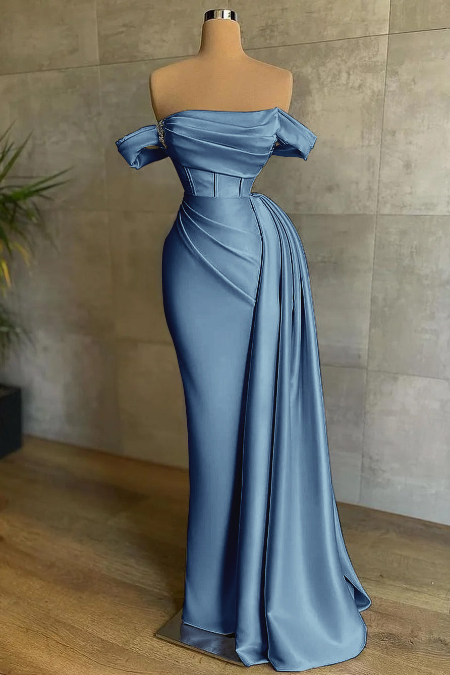 Satin Mermaid Prom Dress Off the Shoulder Formal Dress