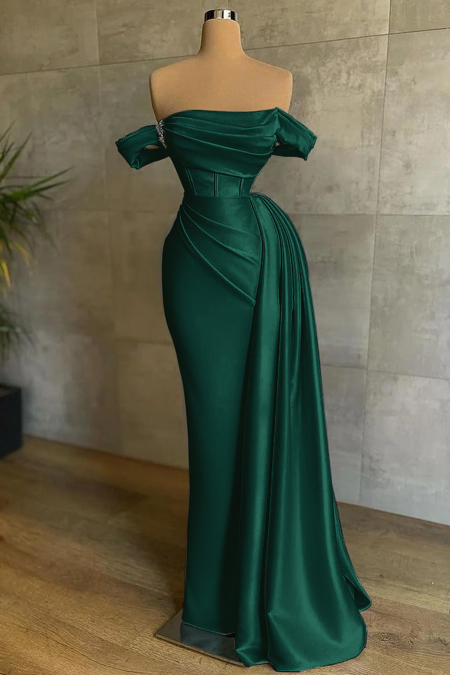 Satin Mermaid Prom Dress Off the Shoulder Formal Dress