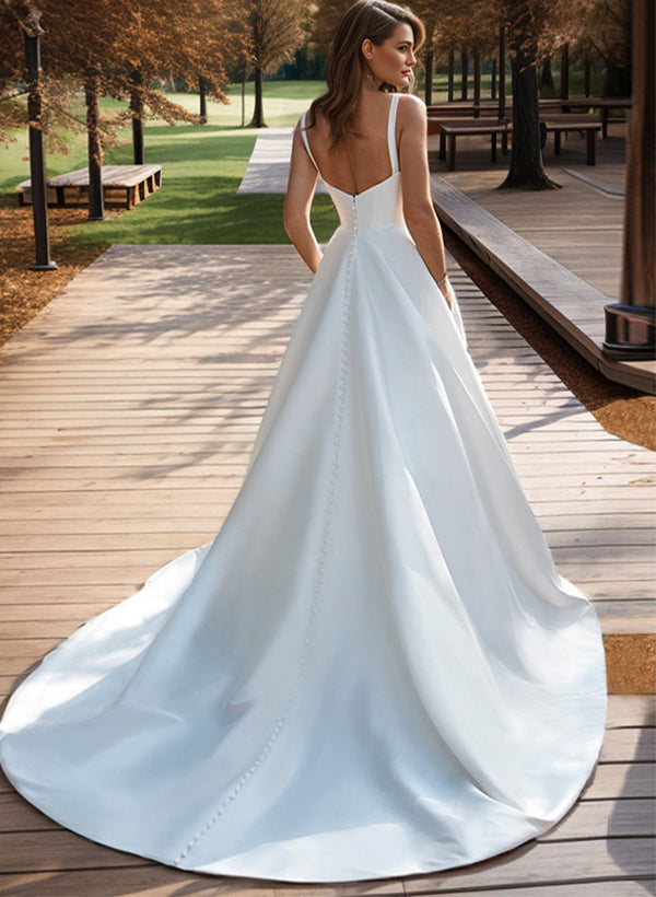 Satin Wedding Dress with Ball Gown/Princess Sweetheart Neckline and Sweep Train