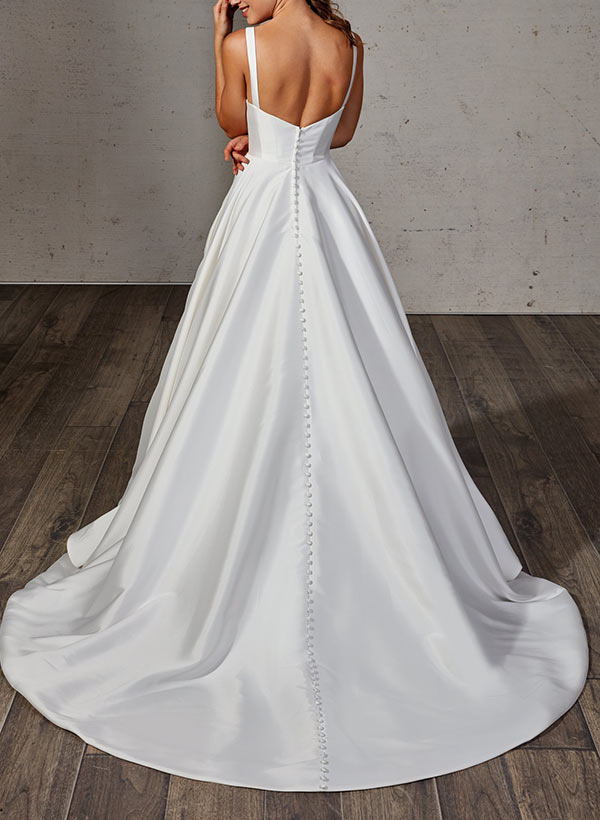 Satin Wedding Dress with Ball Gown/Princess Sweetheart Neckline and Sweep Train