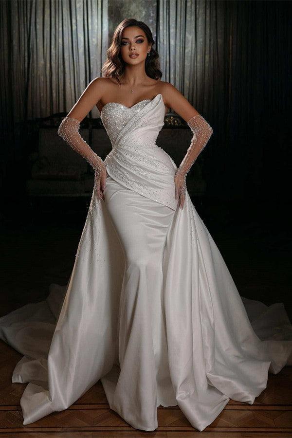 Satin/Sequined Wedding Dress with Detachable Trumpet/Mermaid Sweetheart Silhouette