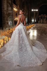 Scoop Neck Corset Wedding Dress Sequined Lace Ball Gown Bridal Dress