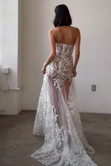 Mermaid Halter Neck Wedding Dress Ivory Long Bridal Gown With Appliques Lace