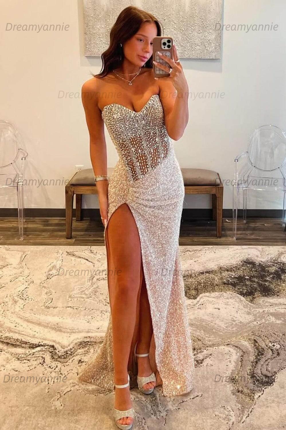 Blue Prom Dress Sweetheart Long Evening Dress with Slit