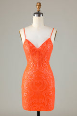 Sequin Tight Orange Homecoming Dress Prom Dress
