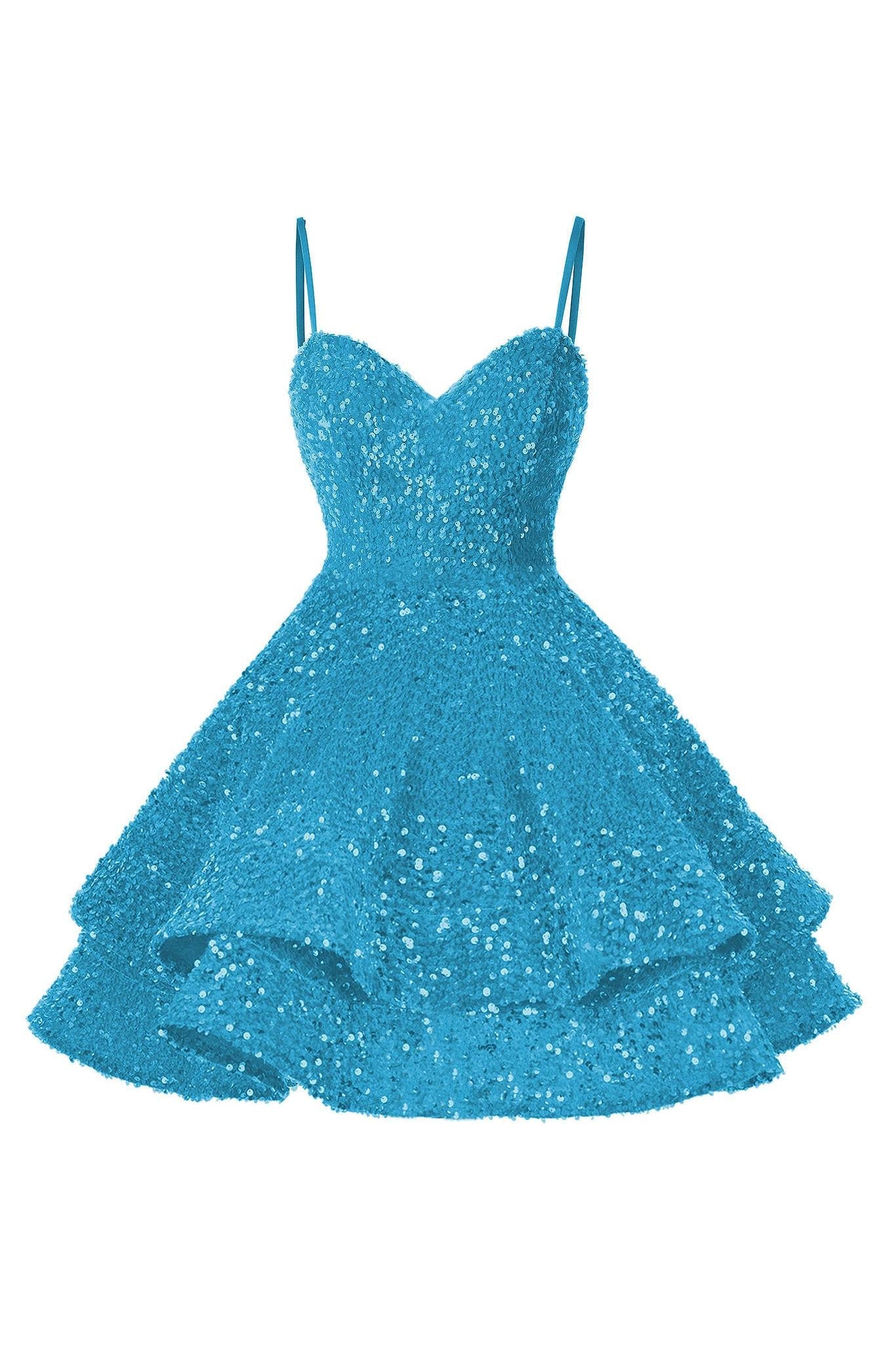 Sequined Homecoming Dress Spaghetti Straps Sleeveless Mini Short Cocktail Dress