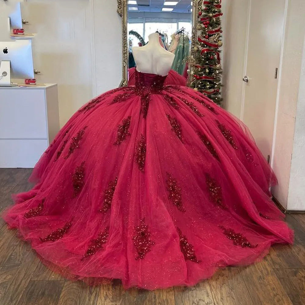 Sexy & Hot Ball Gown Sweetheart Neck Lace Appliques Beaded Hot Pink Tulle Quinceanera Dress Princess Party Gown For Sweet 16