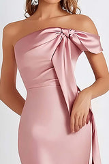 Sheath Pink Wedding Guest Dress Cold Shoulder Long Formal Dress