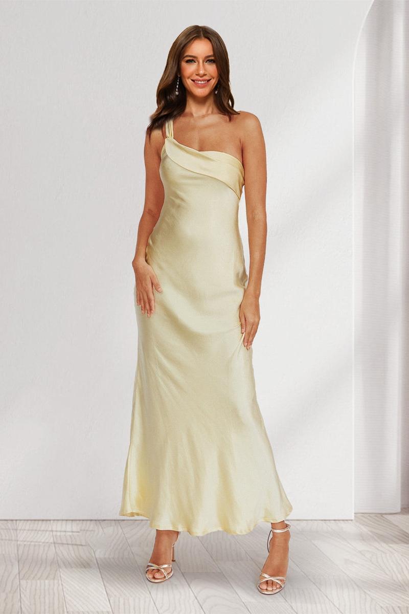 Sheath/Column One-Shoulder Ruffle Maxi Dresses Long Bridesmaid Dresses