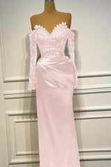 Sheath/Column Prom Dress Long Sleeve Off the Shoulder Beaded Formal Dress