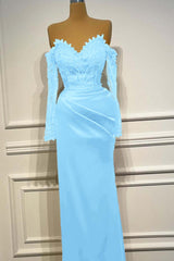 Sheath/Column Prom Dress Long Sleeve Off the Shoulder Beaded Formal Dress