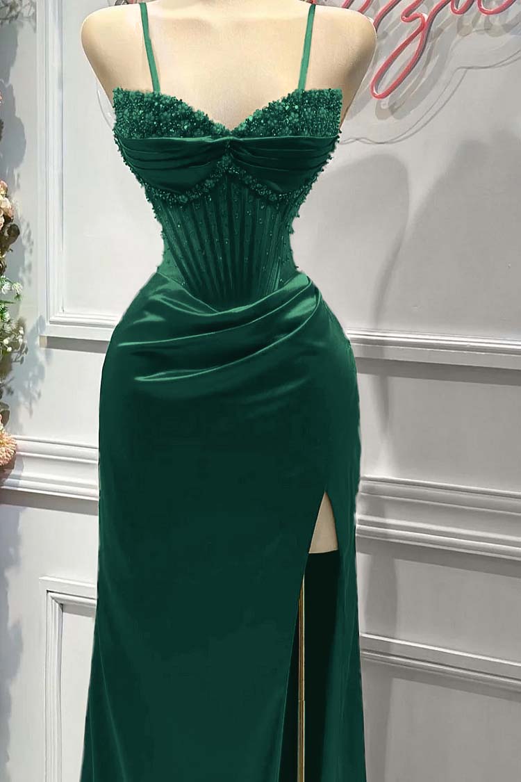 Sheath/Column Prom Dress Sleeveless Spaghetti Straps Beaded Formal Dress