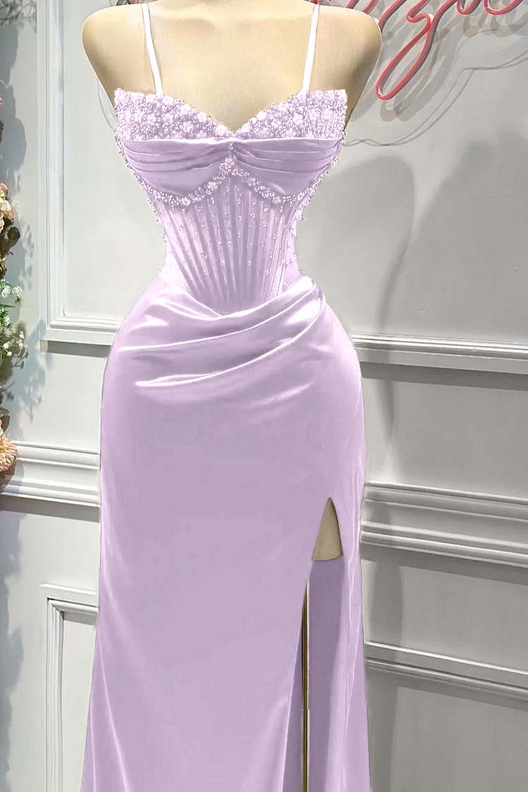 Sheath/Column Prom Dress Sleeveless Spaghetti Straps Beaded Formal Dress