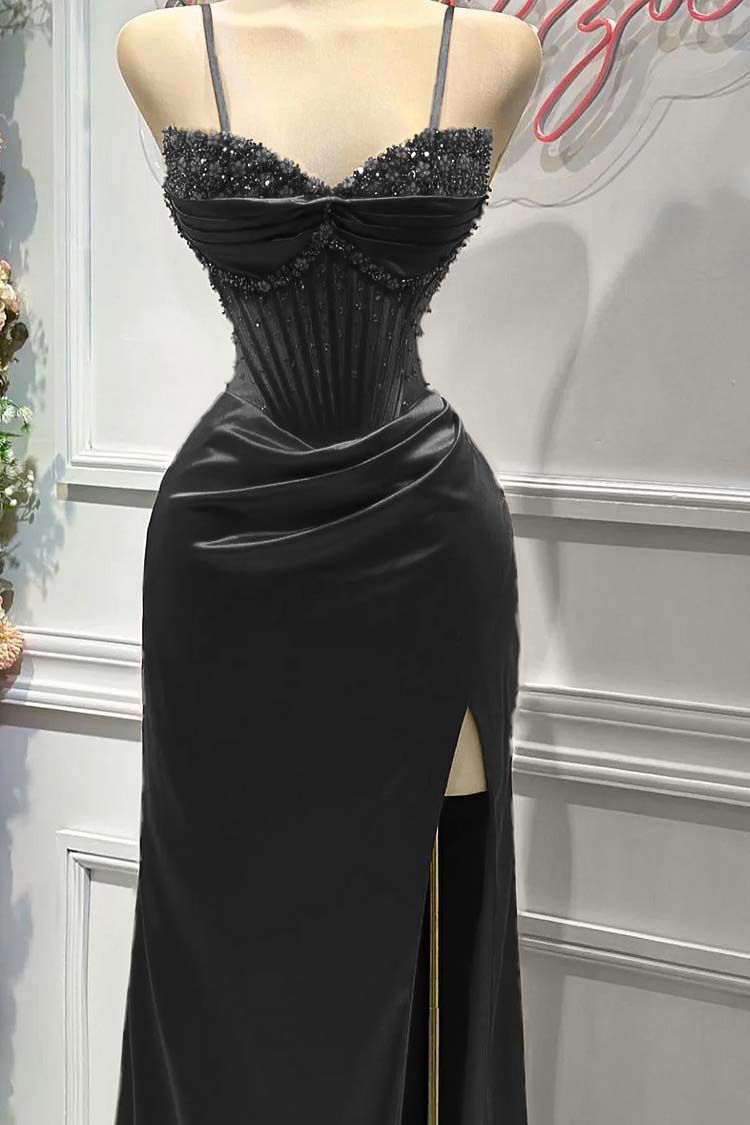 Sheath/Column Prom Dress Sleeveless Spaghetti Straps Beaded Formal Dress