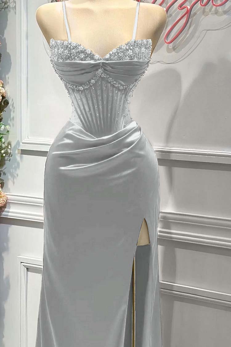 Sheath/Column Prom Dress Sleeveless Spaghetti Straps Beaded Formal Dress