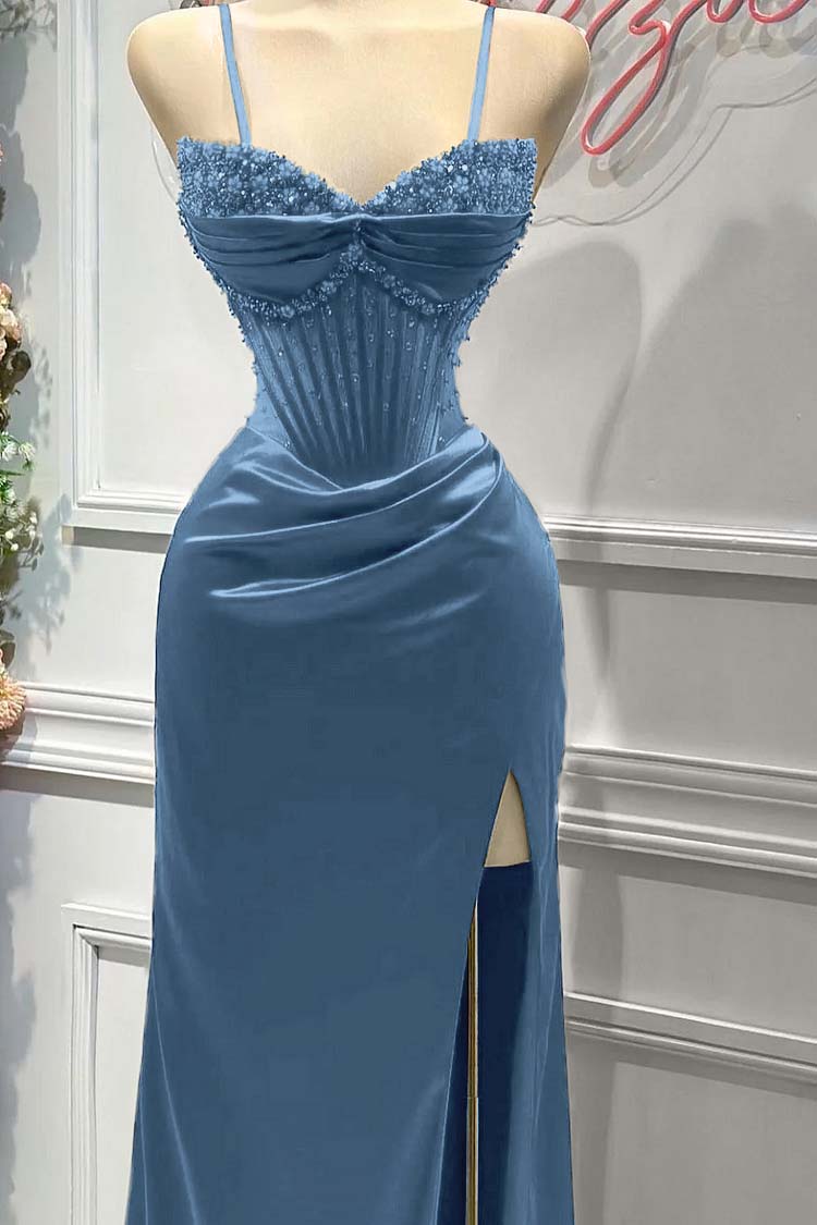 Sheath/Column Prom Dress Sleeveless Spaghetti Straps Beaded Formal Dress