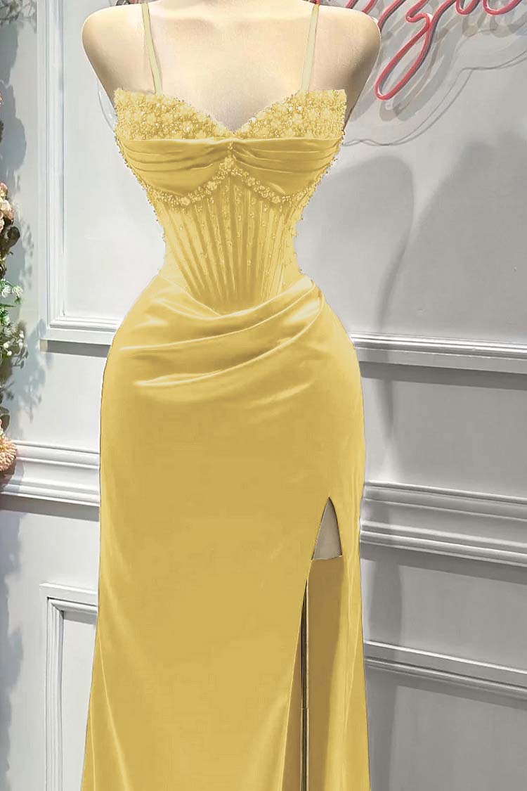 Sheath/Column Prom Dress Sleeveless Spaghetti Straps Beaded Formal Dress