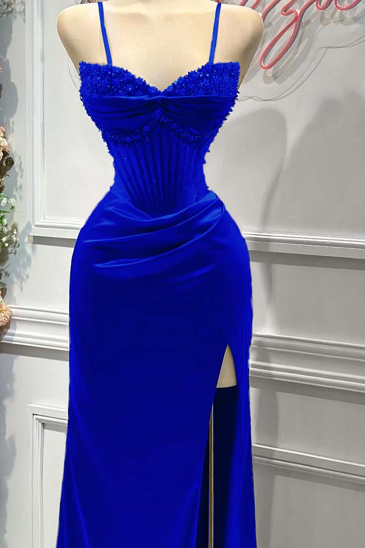 Sheath/Column Prom Dress Sleeveless Spaghetti Straps Beaded Formal Dress