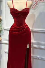 Sheath/Column Prom Dress Sleeveless Spaghetti Straps Beaded Formal Dress