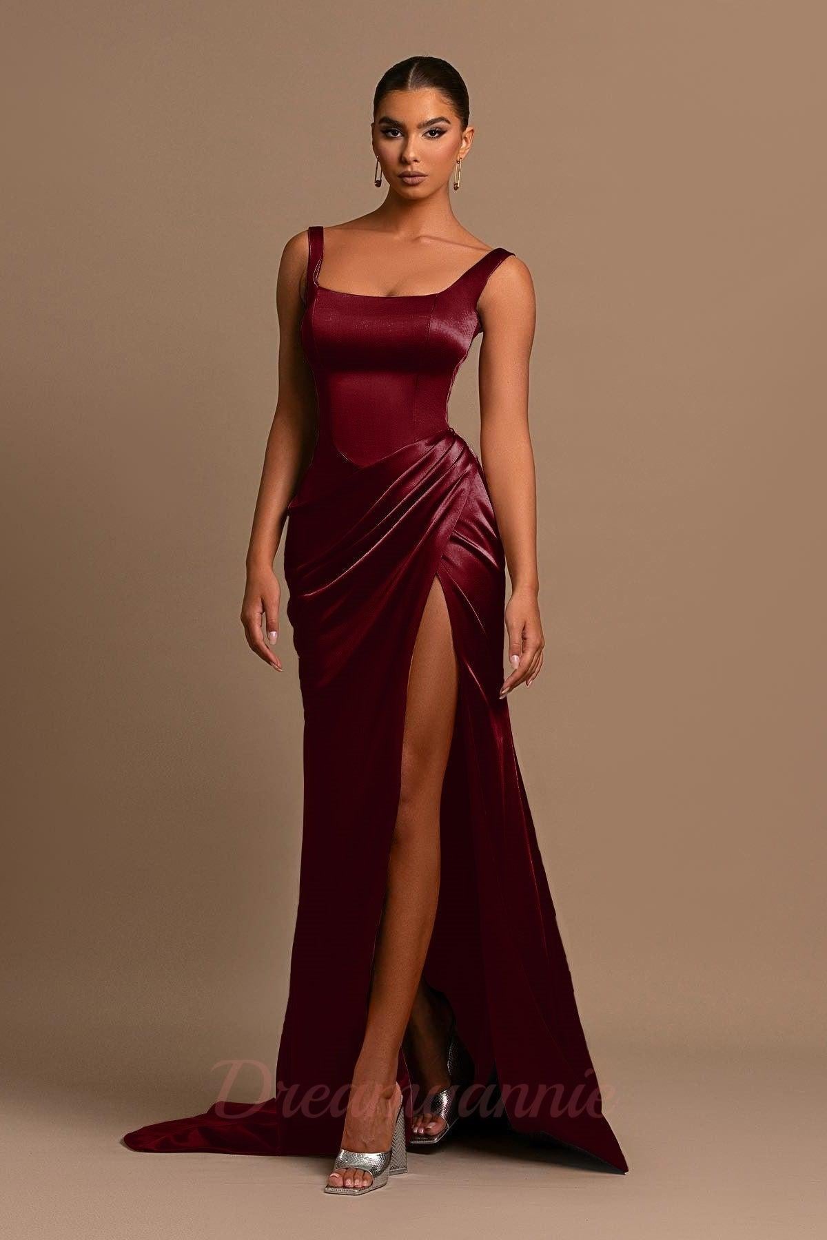 Sheath/Column Prom Dress Square Neckline Floor-length Formal Dress