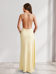 Sheath/Column Spaghetti Straps Pleated Ruffle Bridesmaid Dresses with Split Side