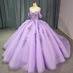 Quinceanera Dress Party Gown Purple Lace Appliques Beaded Off The Shoulder For 16 Year Ball Gown Dress