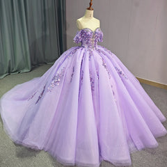 Quinceanera Dress Party Gown Purple Lace Appliques Beaded Off The Shoulder For 16 Year Ball Gown Dress