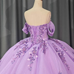 Quinceanera Dress Party Gown Purple Lace Appliques Beaded Off The Shoulder For 16 Year Ball Gown Dress