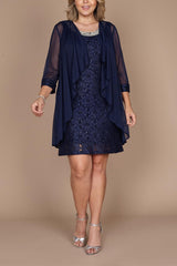 Short Lace Sheath Column Jewel Neck Mother of the Bride Dresses