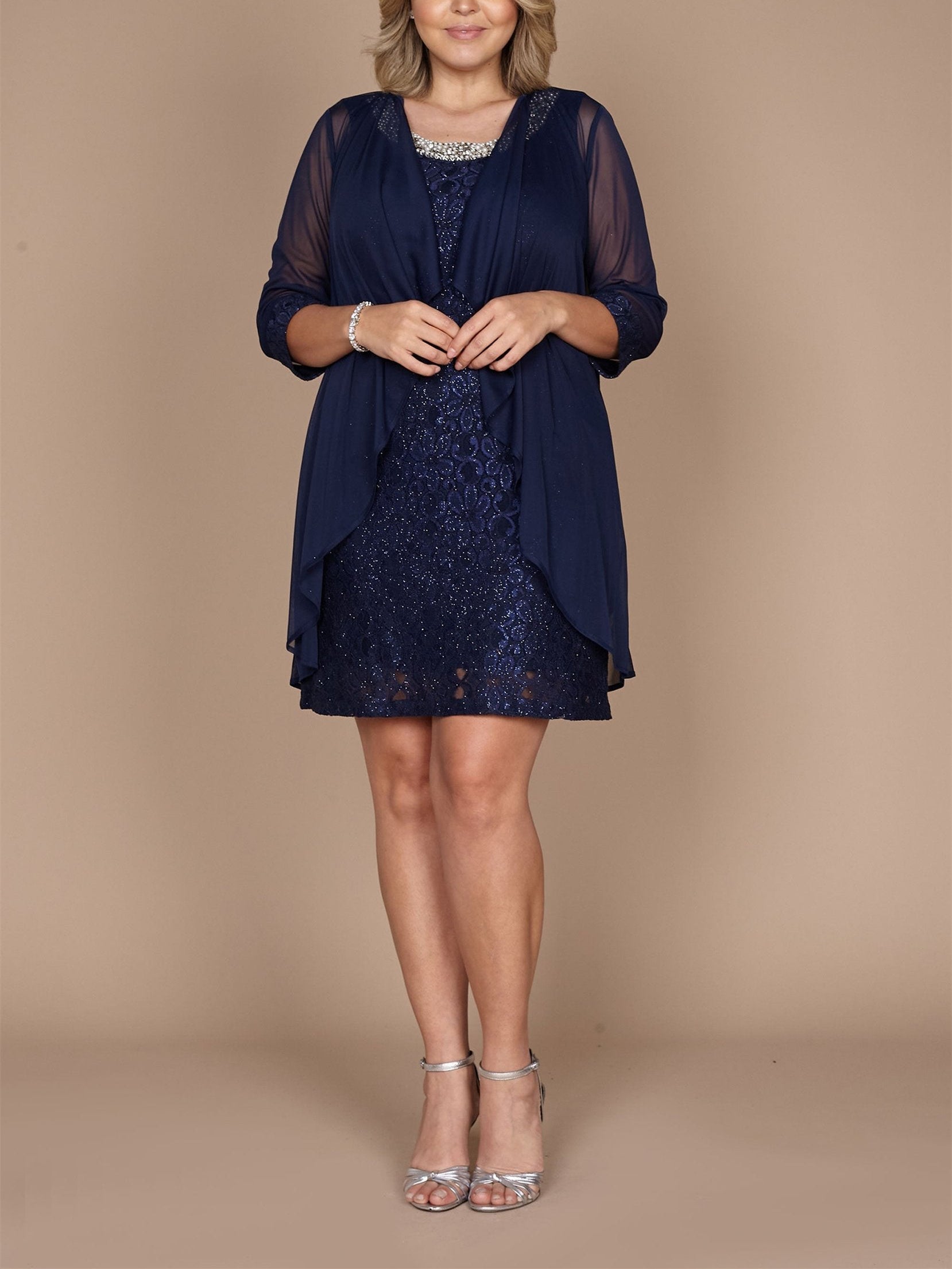Short Lace Sheath Column Jewel Neck Mother of the Bride Dresses