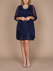 Short Lace Sheath Column Jewel Neck Mother of the Bride Dresses