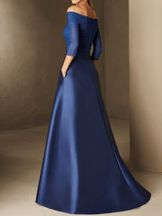 Short Sleeve Off the Shoulder A Line Mother of the Bride Dress with Belt Applique