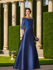 Short Sleeve Off the Shoulder A Line Mother of the Bride Dress with Belt Applique