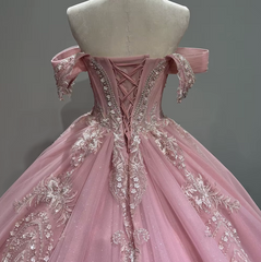 Short Sleeves Quinceanera Pink Dress Ball Gown Sweet 16 Dress