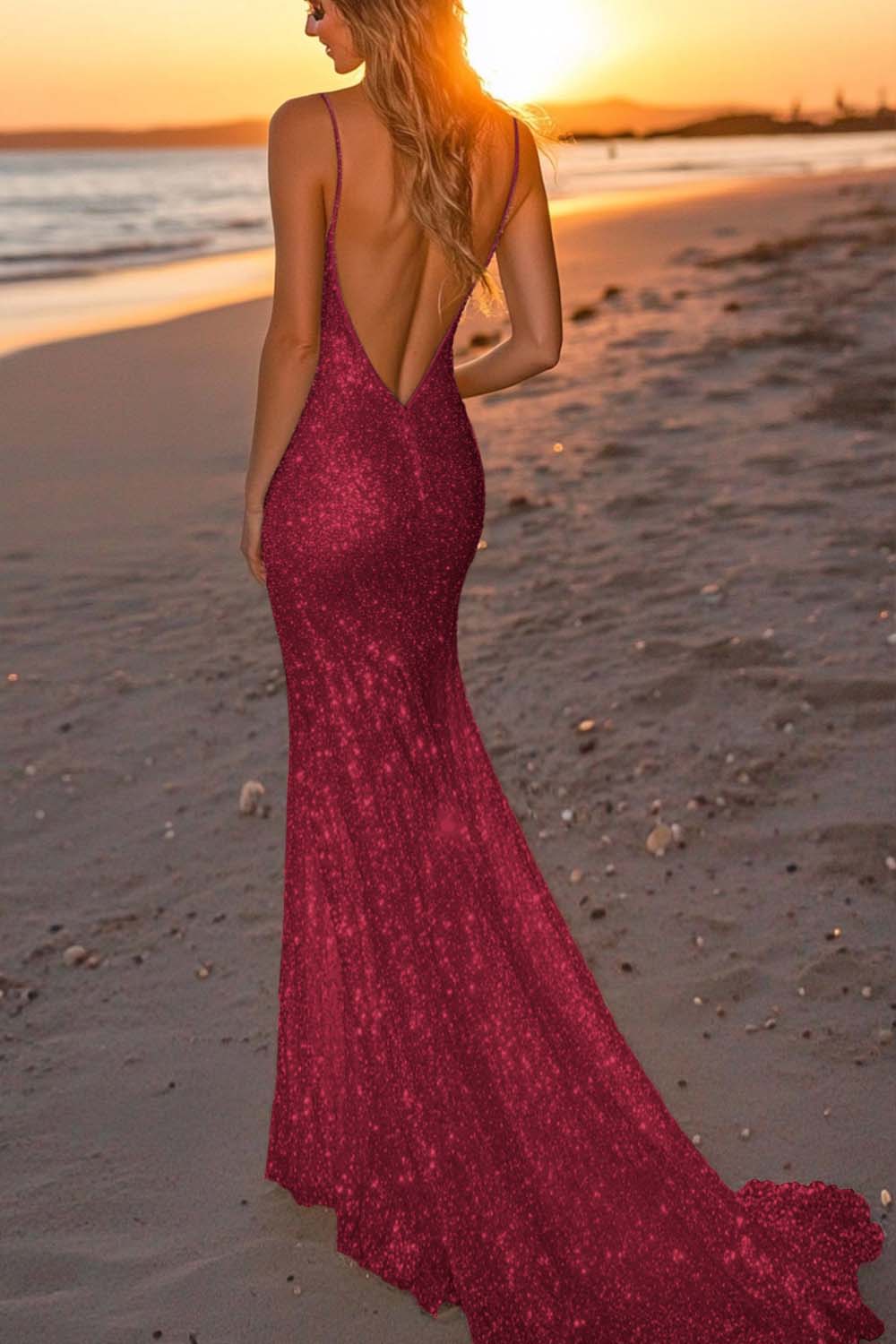 Silver Glitter Mermaid Backless Long Prom Dress With Deep V Neck Formal Evening Gown