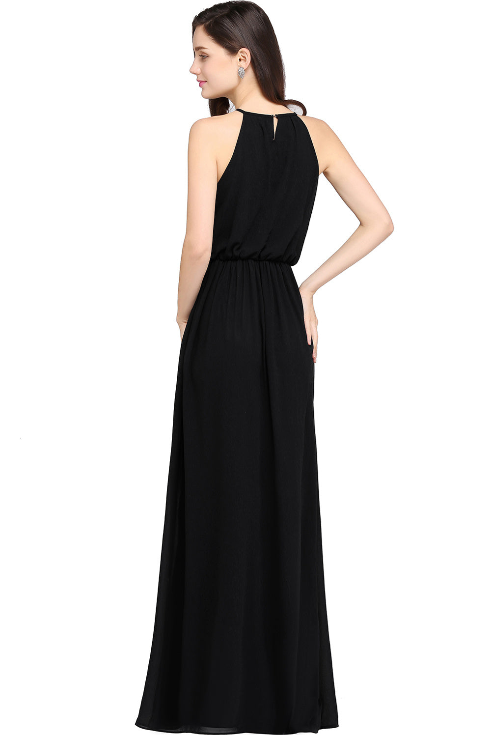 Silver Halter Neck Bridesmaid Dress Sleeveless Wedding Guest Dress