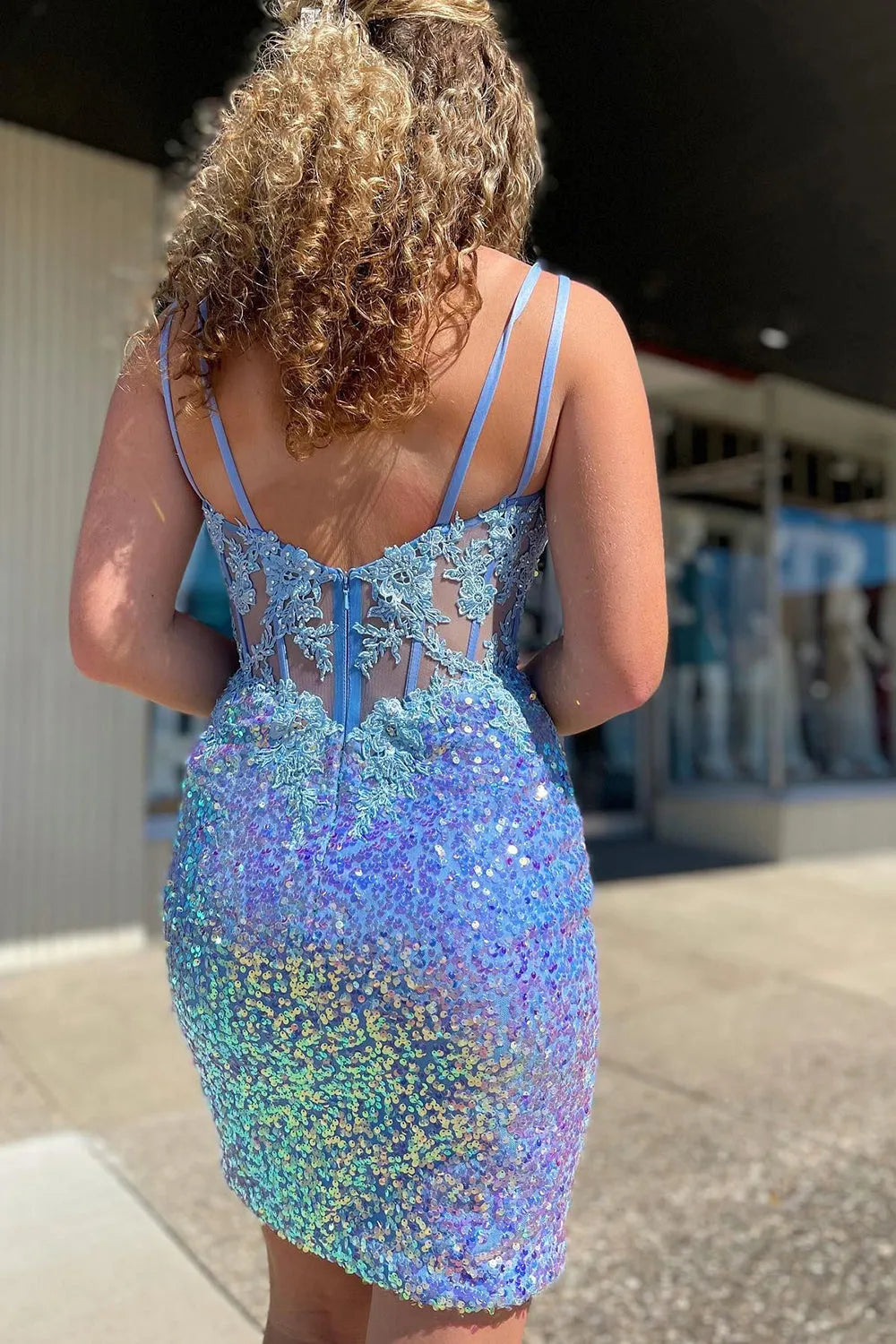 Silver Homecoming Dress Corset Sequined Tight Short Prom Dress With Appliques