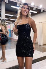 Silver Homecoming Dress Lace-Up Sequin Tight Short Cocktail Dresses