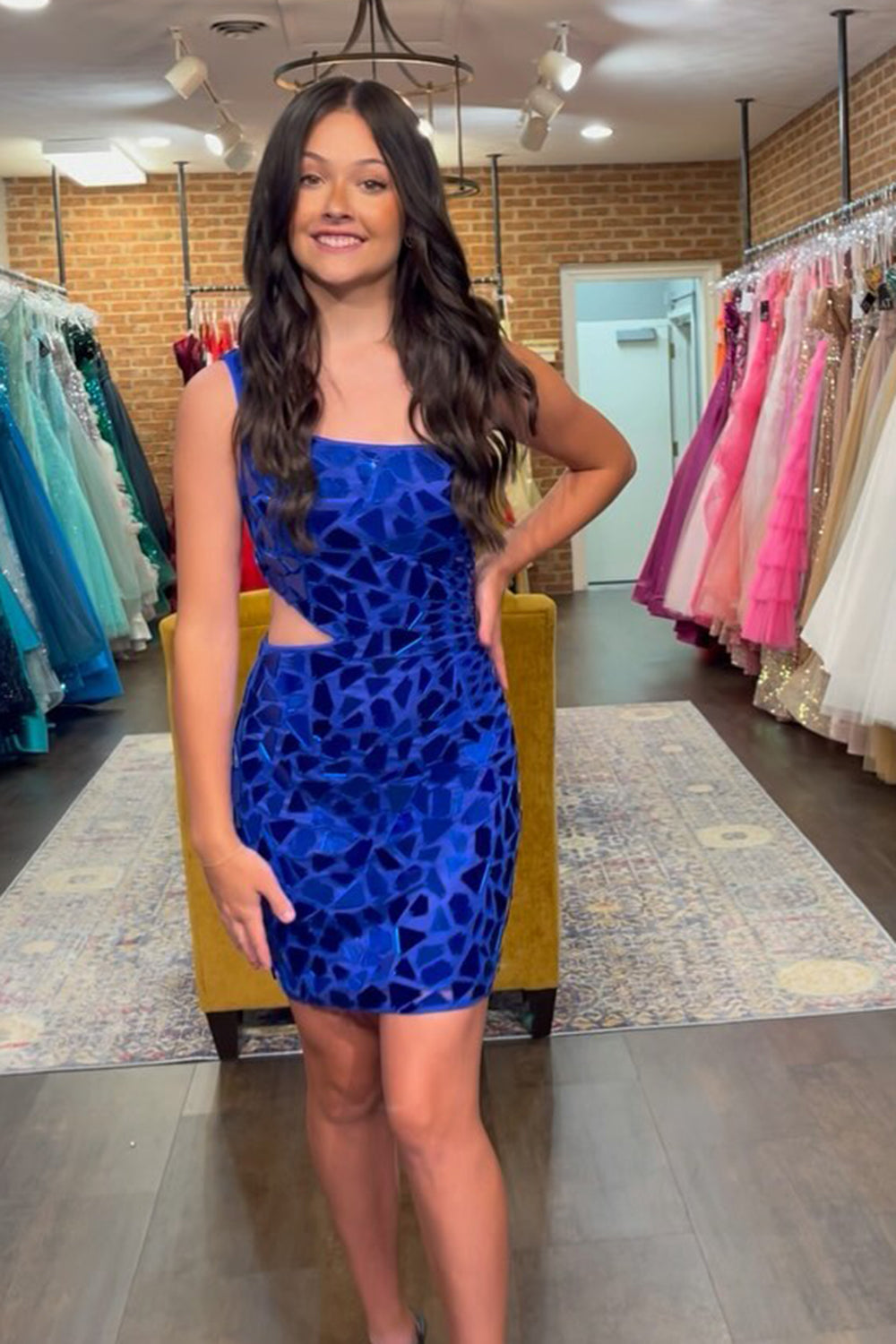 Silver Homecoming Dress Sequin Cut Out Tight Short Cocktail Dresses