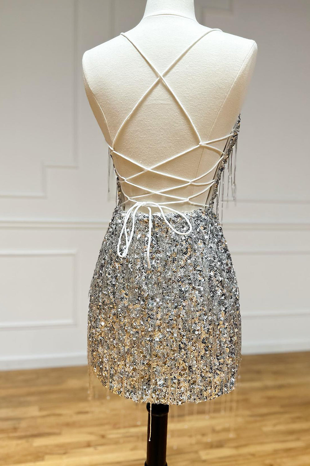 Silver Homecoming Dress Sequin Fringed Tight Short Prom Dress