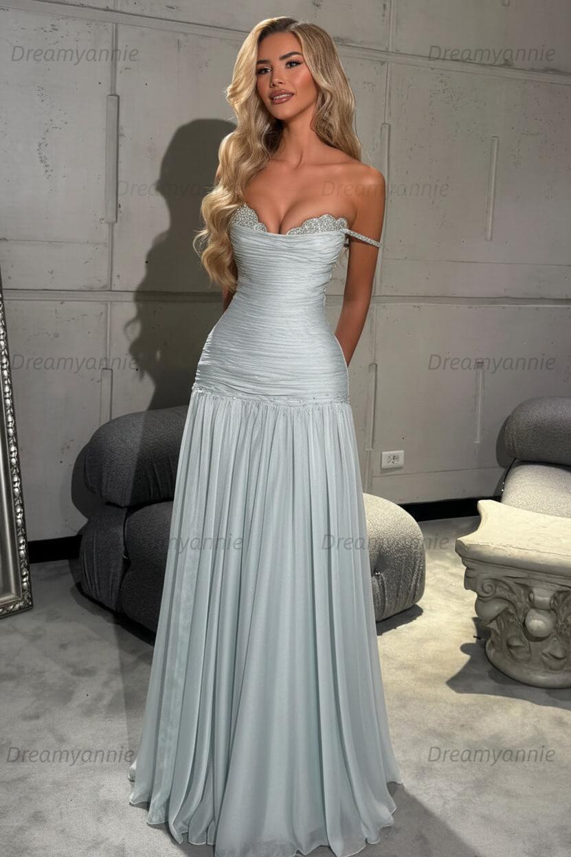 Dreamyannie Mint Green Off The Shoulder Prom Dress A Line Formal Evening Gown