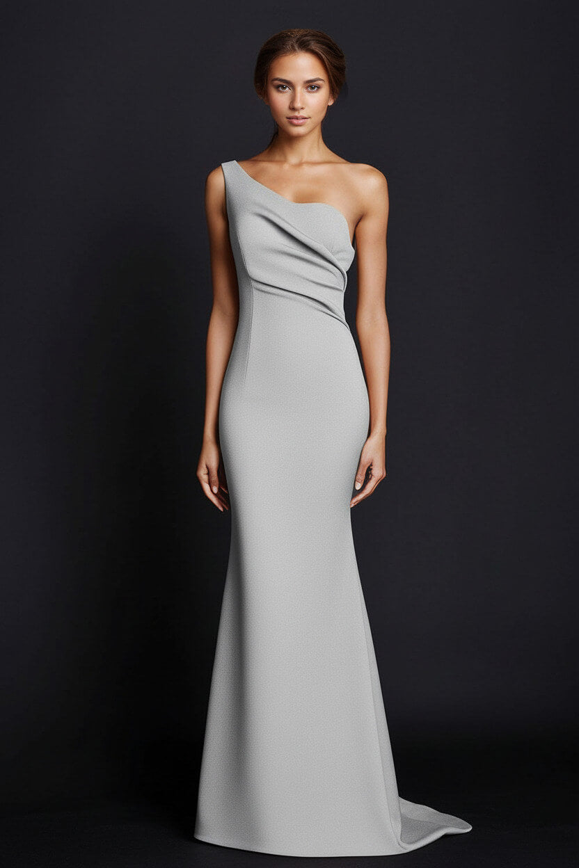 Dreamyannie One Shoulder Khaki Wedding Guest Dress Mermaid Long Formal Dress
