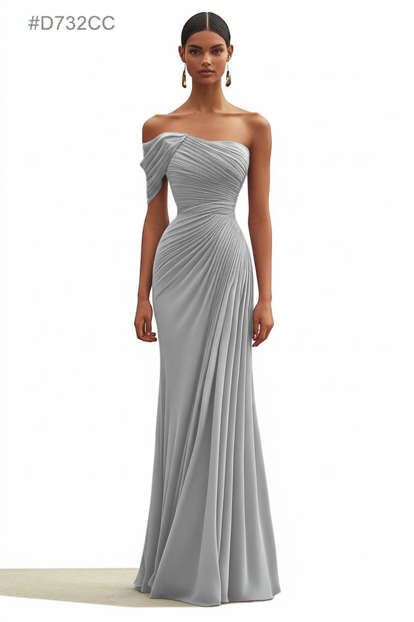 Dreamyannie One Shoulder Ruched Mermaid Dark Green Wedding Guest Dress Long Formal Dress