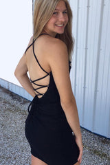 Simple Black Homecoming Dress Corset Tight Short Prom Dress